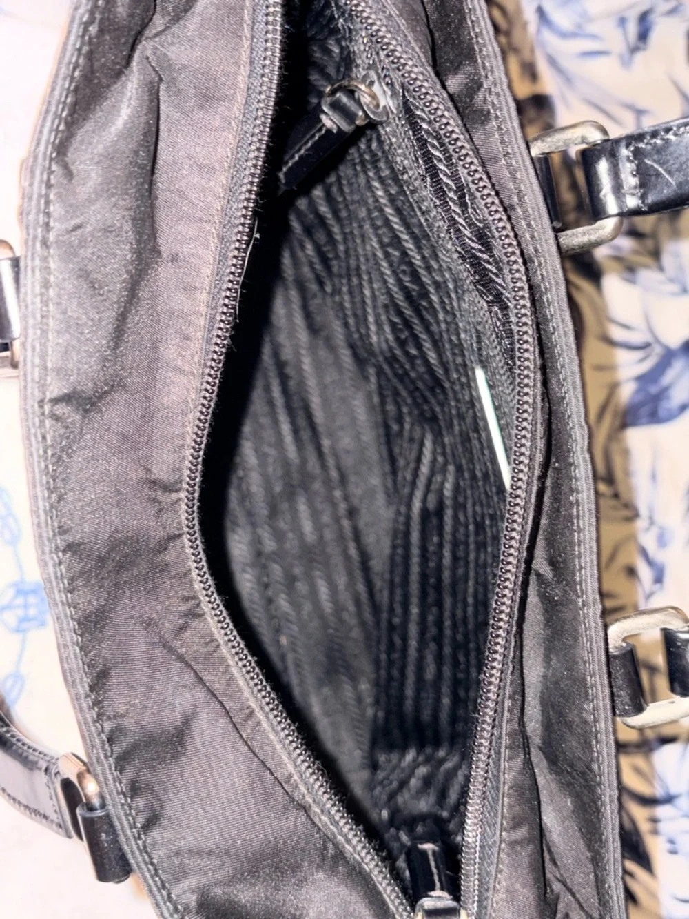 Prada Tessuto Black Nylon Tote with Patent Leather Logo Plaque and With Wallet - Picture 10 of 15